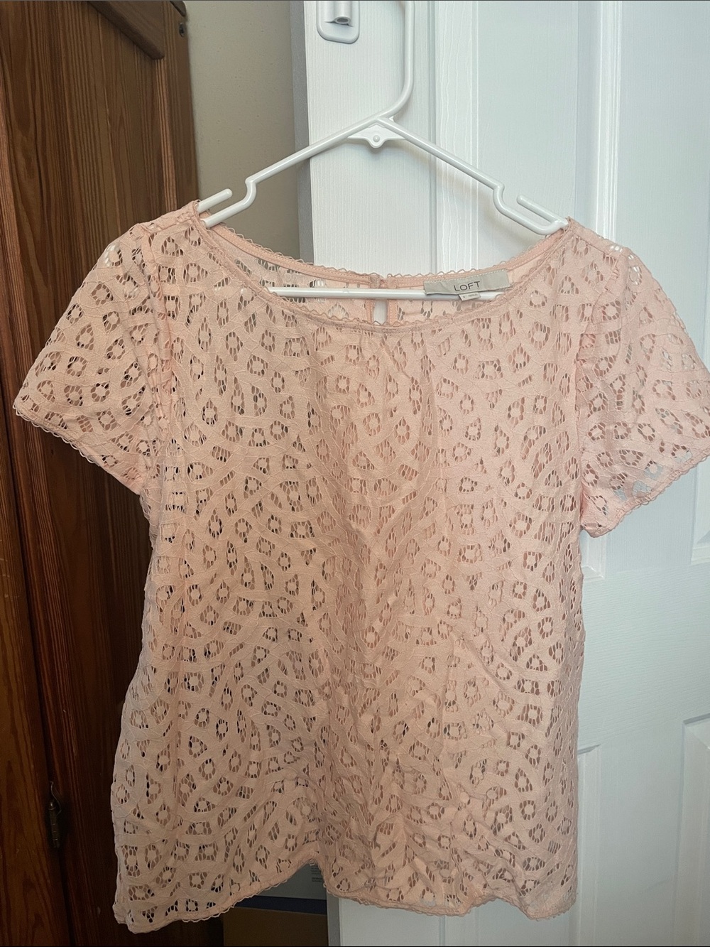 LOFT Blush Lace Short Sleeve Top